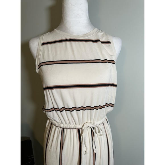 Loft Maxi Sleeveless Knit Dress Small Stripe Ivory Black Tab - Picture 3 of 6